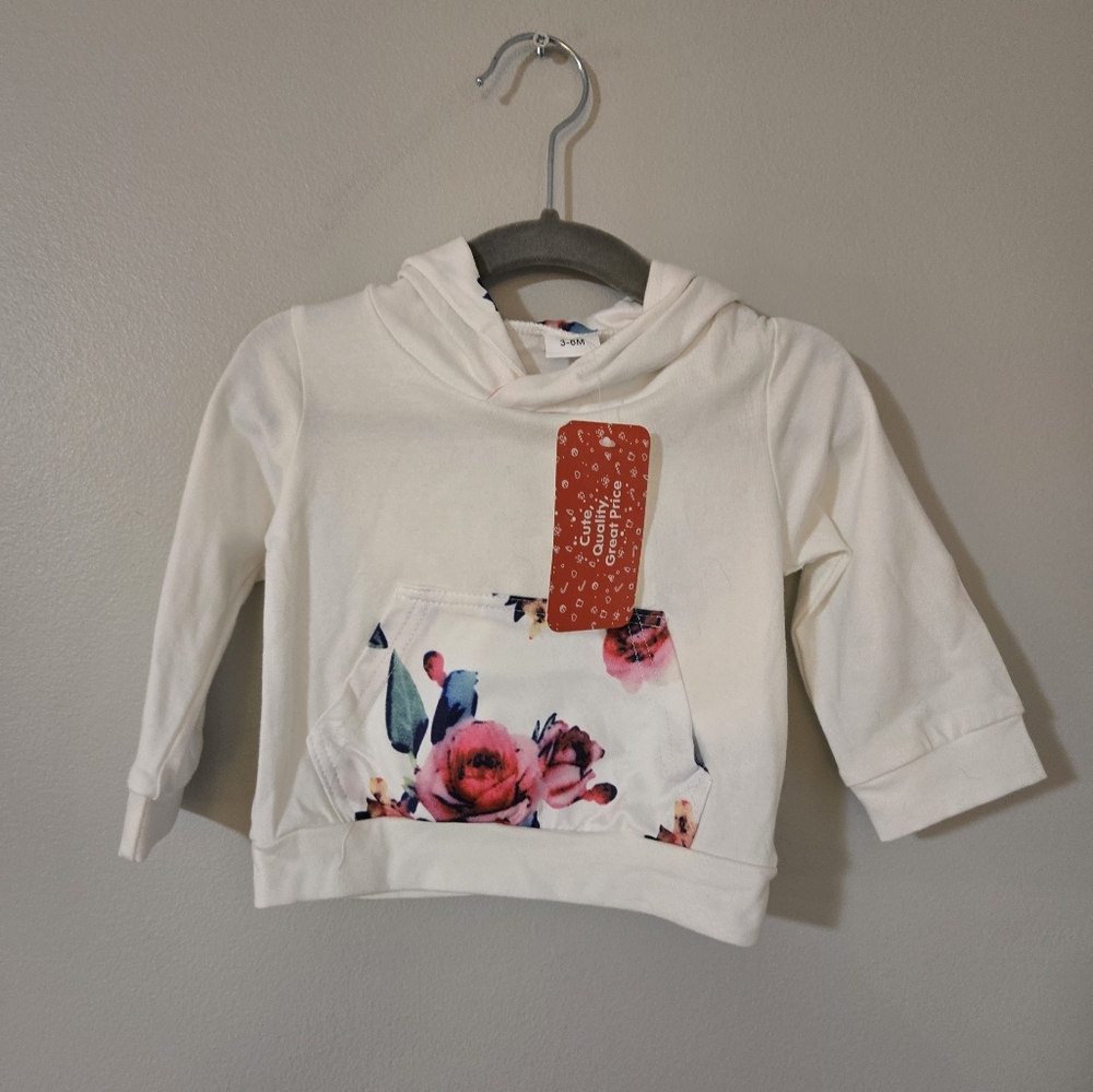 PatPat Baby Girl White and Floral Hoodie 3-6 months